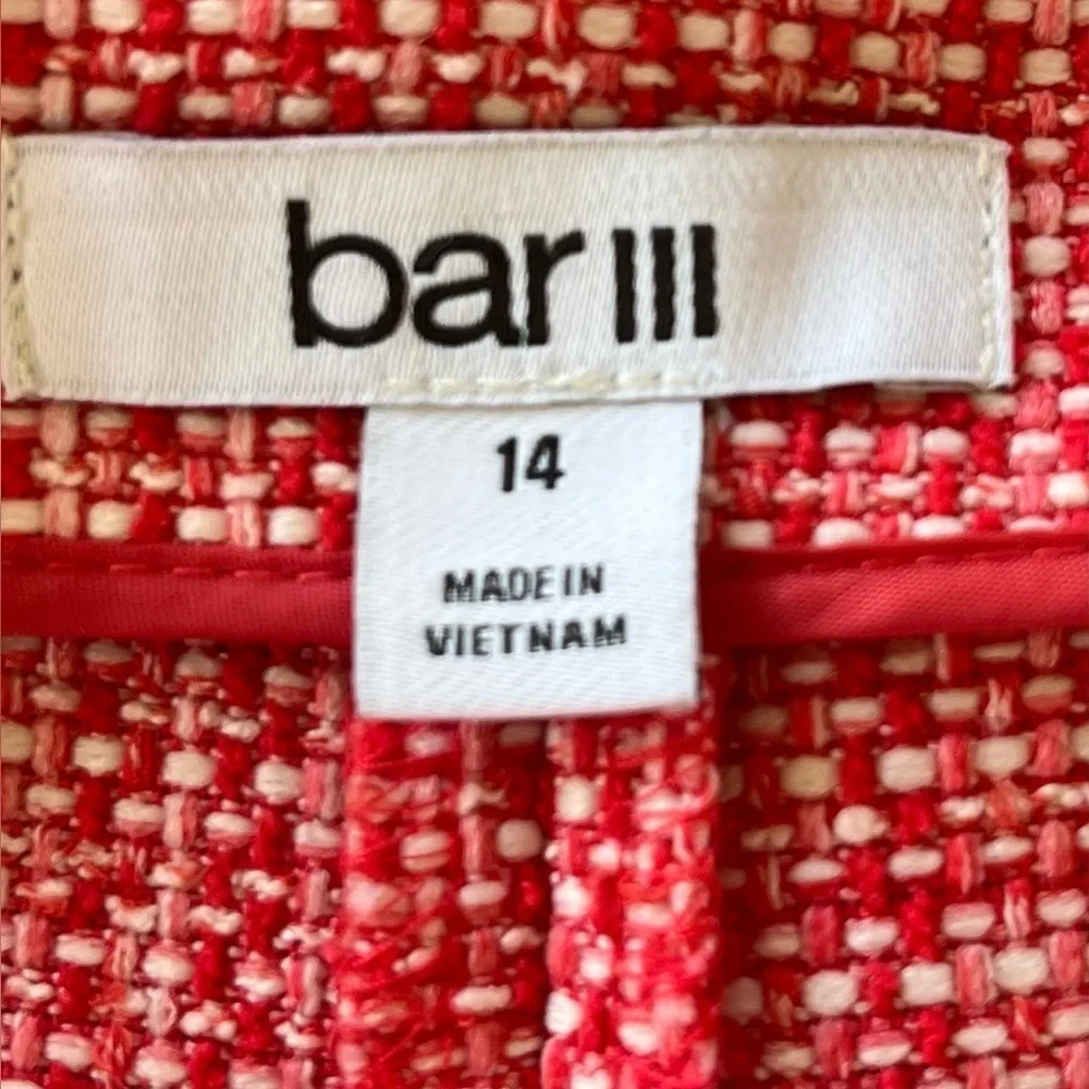 Bar III Red Pink Tweed Skirt Size 14 Classic Lined Pencil Skirt - Picture 3 of 5